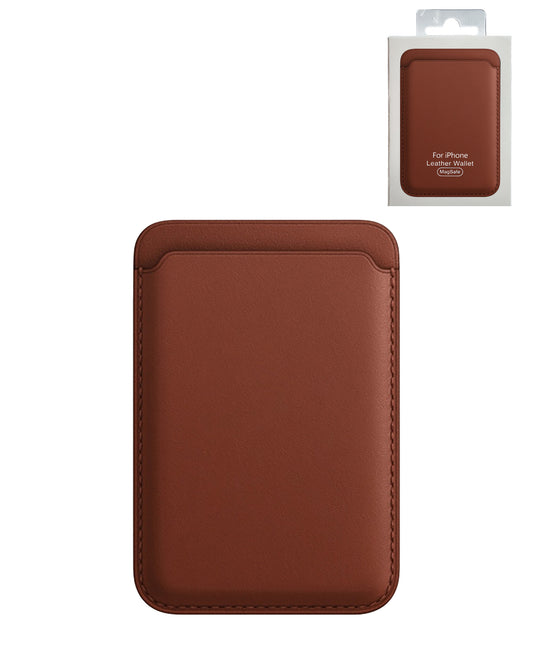 Leather Magnetic Card Wallet Holder - Brown