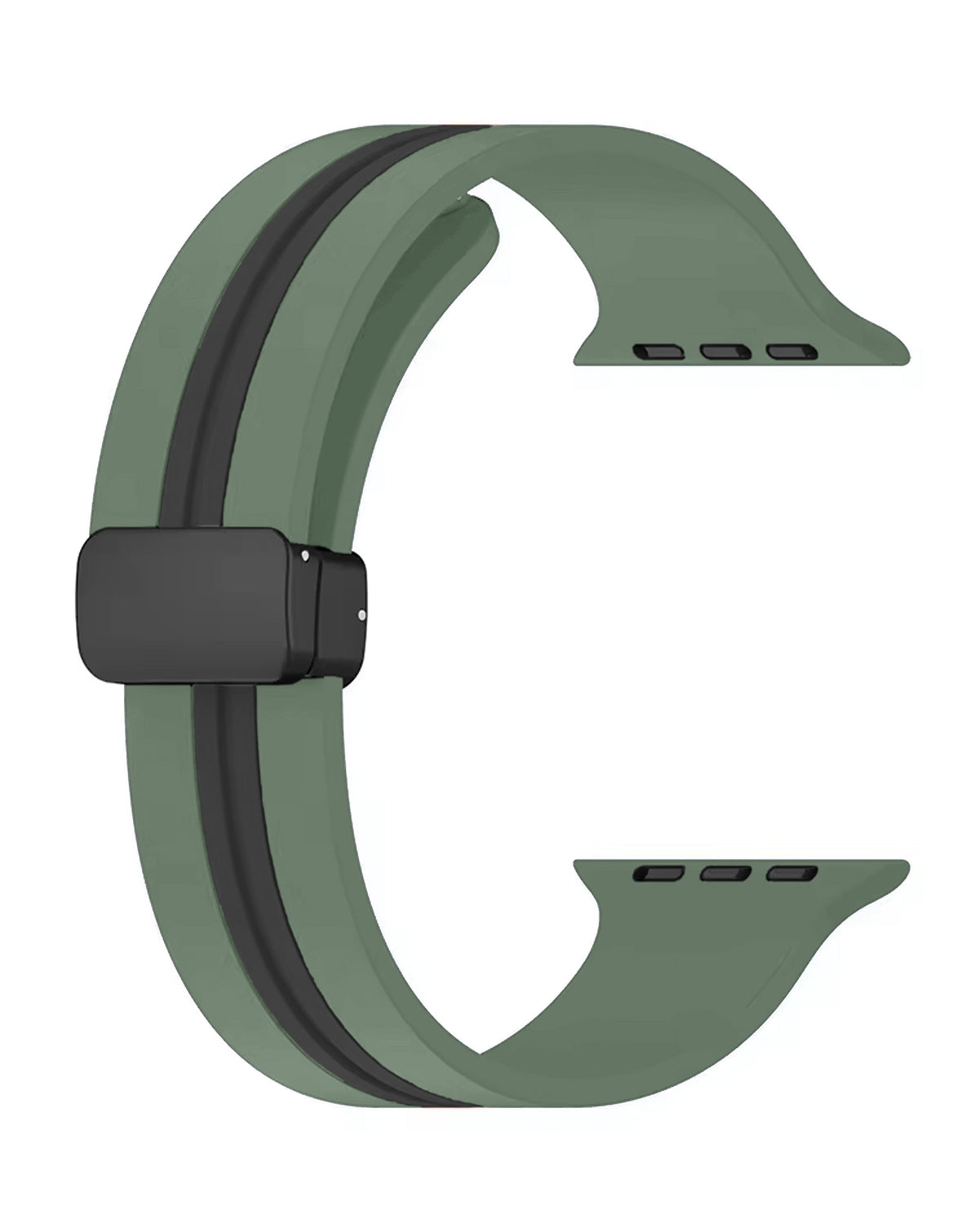 Magnetic Soft Silicone Band for Apple Watch 42 / 44 / 45 / 46 / 49mm — Olive Green & Black