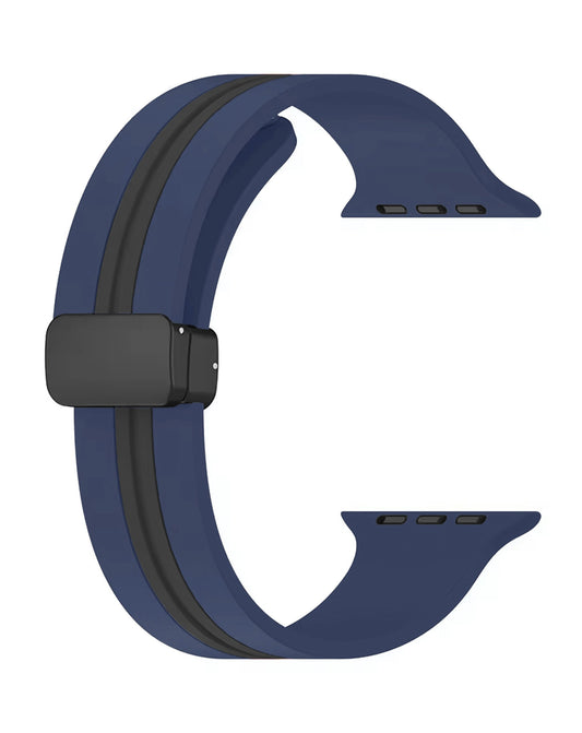 Magnetic Soft Silicone Band for Apple Watch 42 / 44 / 45 / 46 / 49mm — Midnight Blue & Black