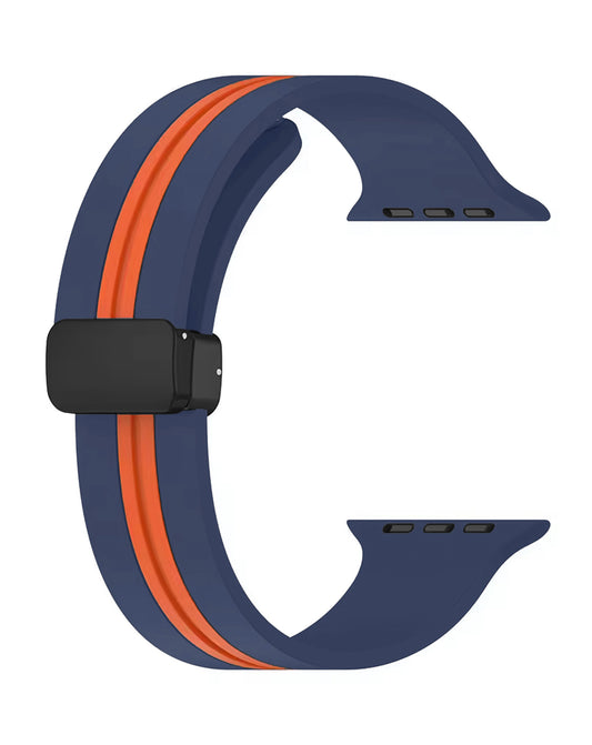 Magnetic Soft Silicone Band for Apple Watch 42 / 44 / 45 / 46 / 49mm — Midnight Blue & Orange