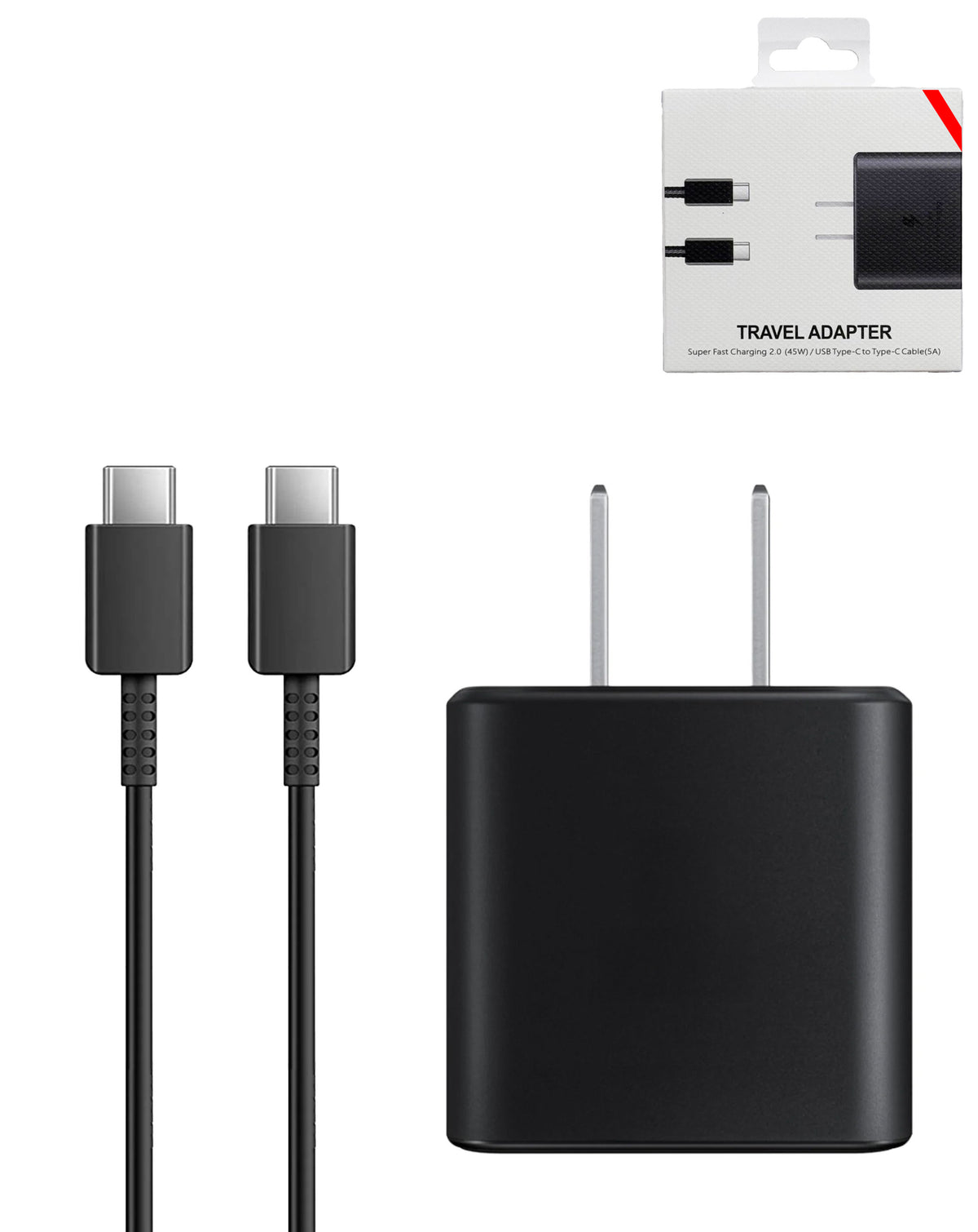 Super Fast USB-C Wall Adapter /w USB-C to USB-C Charging Cable — 3ft, 45W, Black