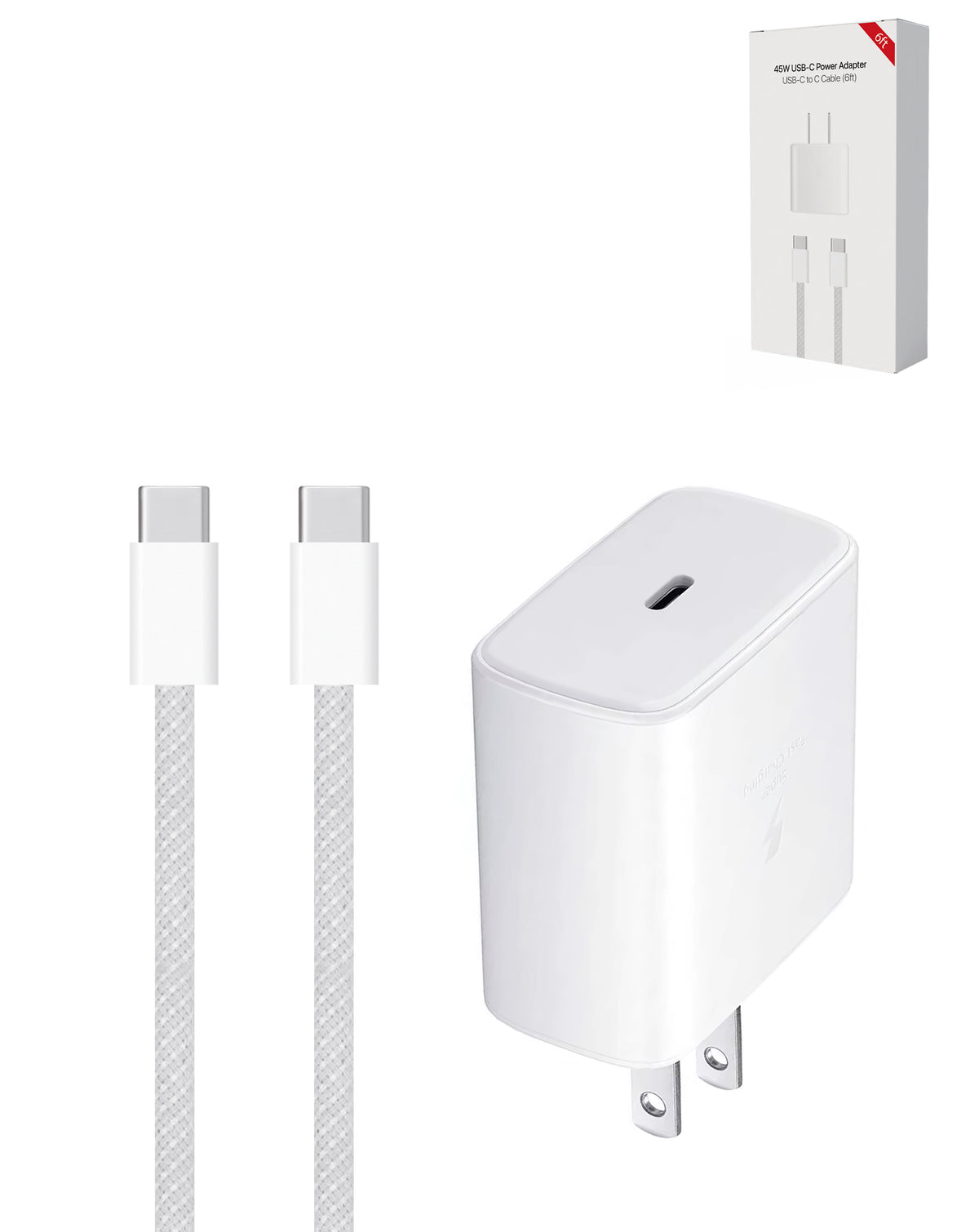 100W USB-C to USB-C Fast Charging Cable with 45W USB-C Power Adapter for iPhone 15, 16 & iPads Series — 6ft