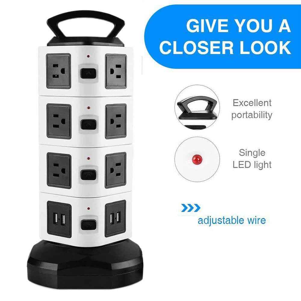4 Layer Multi Plug Socket Charging Station - 14AC Outlets 4 USB Ports
