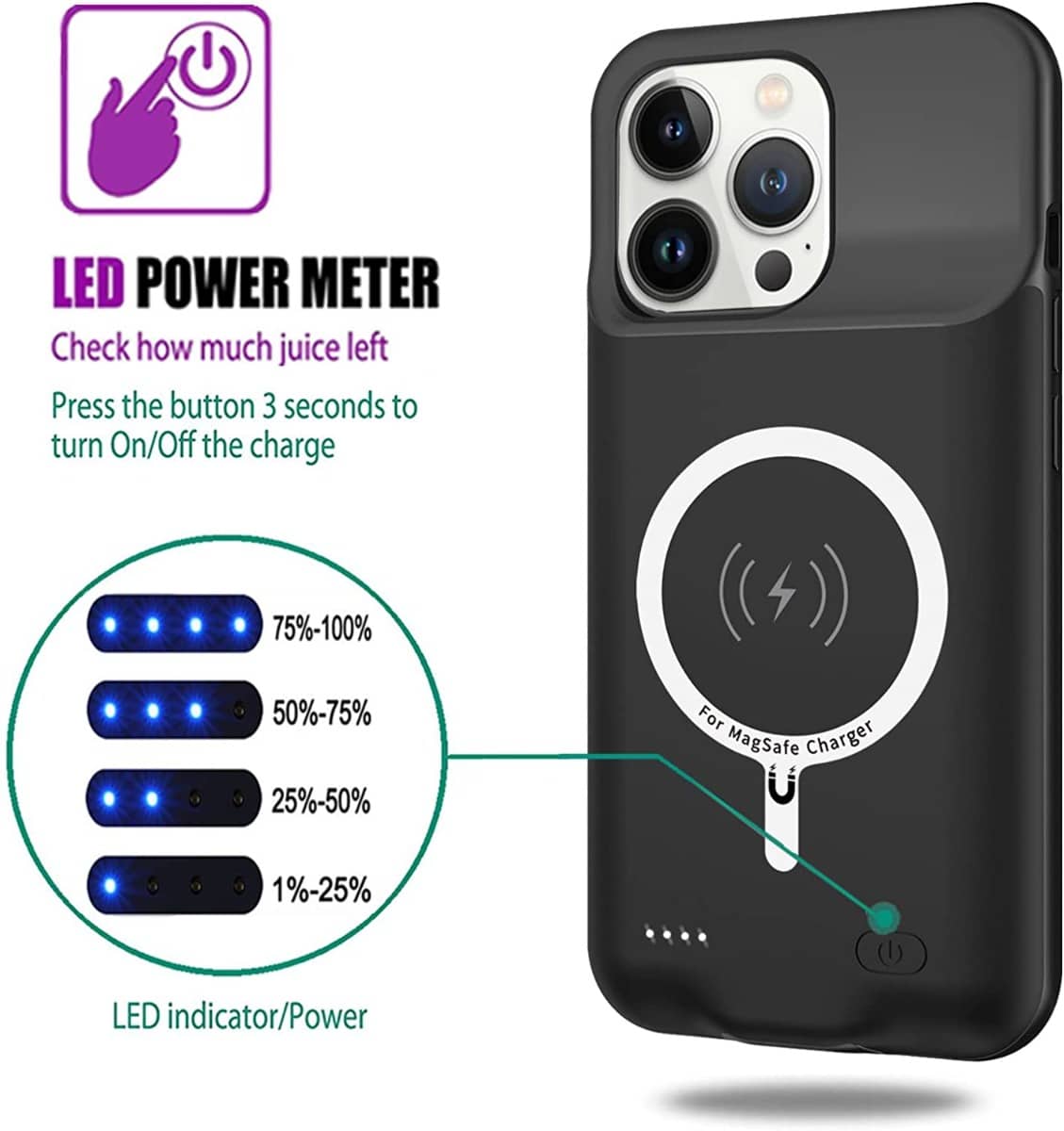 Slim Charging Case with Msafe Charging for iPhone 12 Pro Max — 8500 mAh