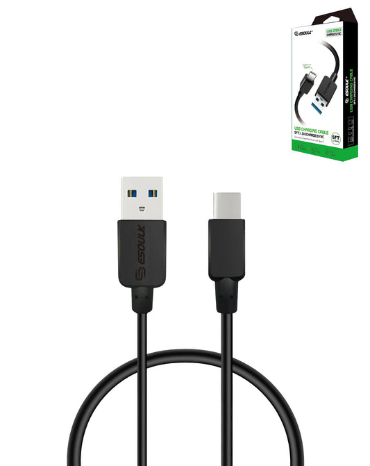 Esoulk USB-A to USB-C Round Charging Cable — Black, 5ft, 15W