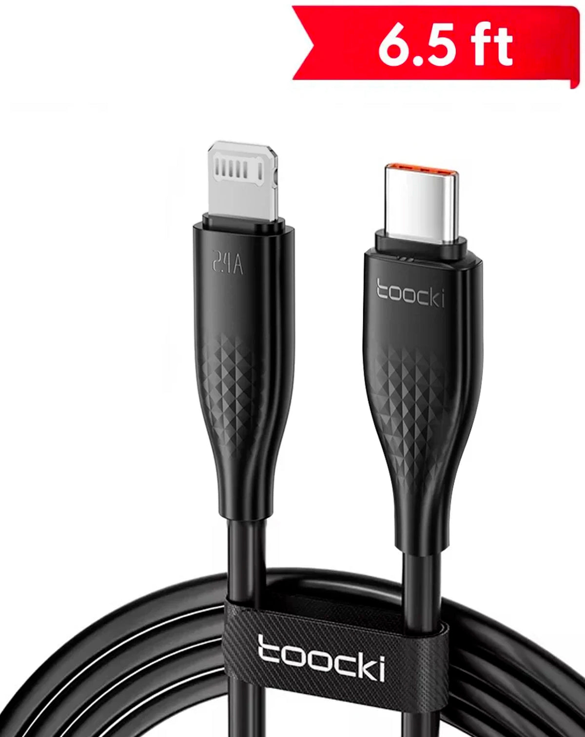 Toocki USB-C to Lightning Non-MFI Fast Charging Data Cable — Black, 6ft, 27W
