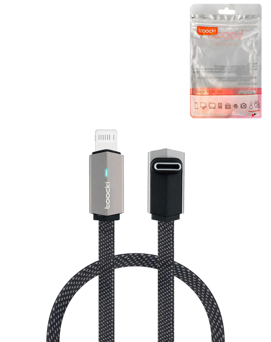 Toocki Car Series USB-C to Lightning Non-MFI Thick Braided Fast Charging Data Cable — Gray, 3ft, 20W