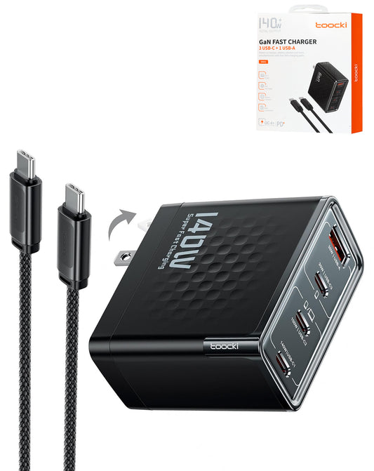 Toocki USB A+c+c+c GaN Charger with USB-C to USB-C Cable — 140W, 3ft, 240W