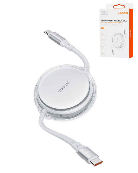 Toocki USB-C to USB-C Retractable Super Fast Charging Data Cable — 3ft, 100W, White