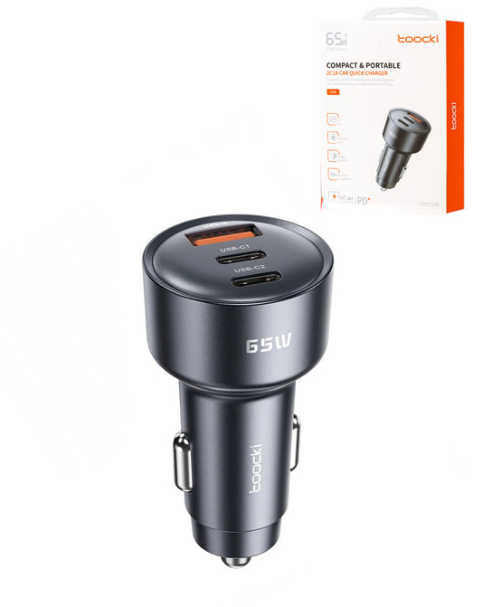 Toocki PD USB-C+C+A Car Charger — Black, 65W