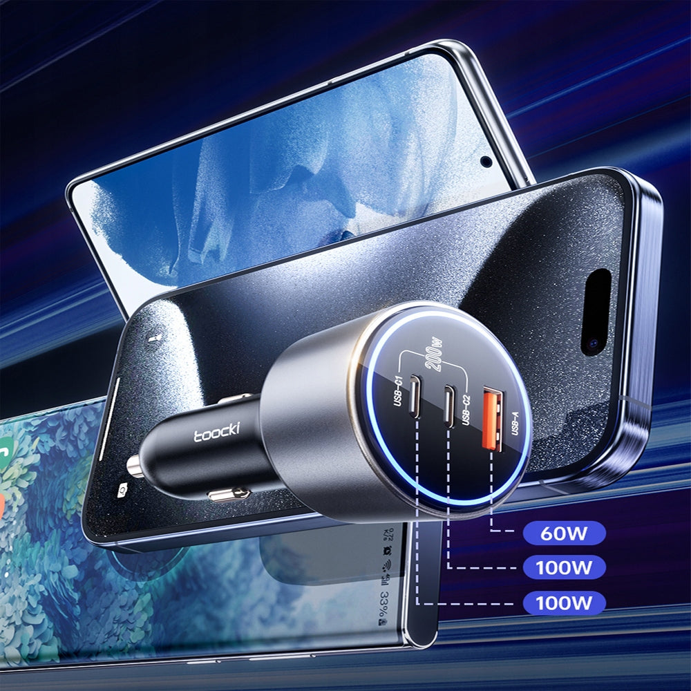 Toocki PD USB-C+C+A Car Charger — Black, 200W