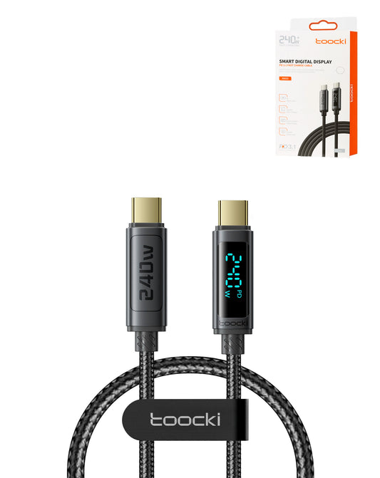 Toocki USB-C to USB-C Super Fast Charging Data Cable with Display — Gray, 240W, 3ft