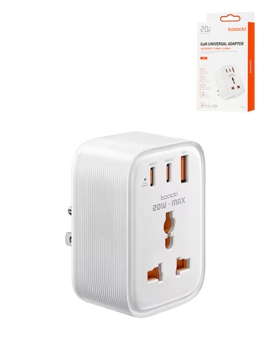 Toocki USB-C+C+A US to Universal Converter Adapter — 20W, White