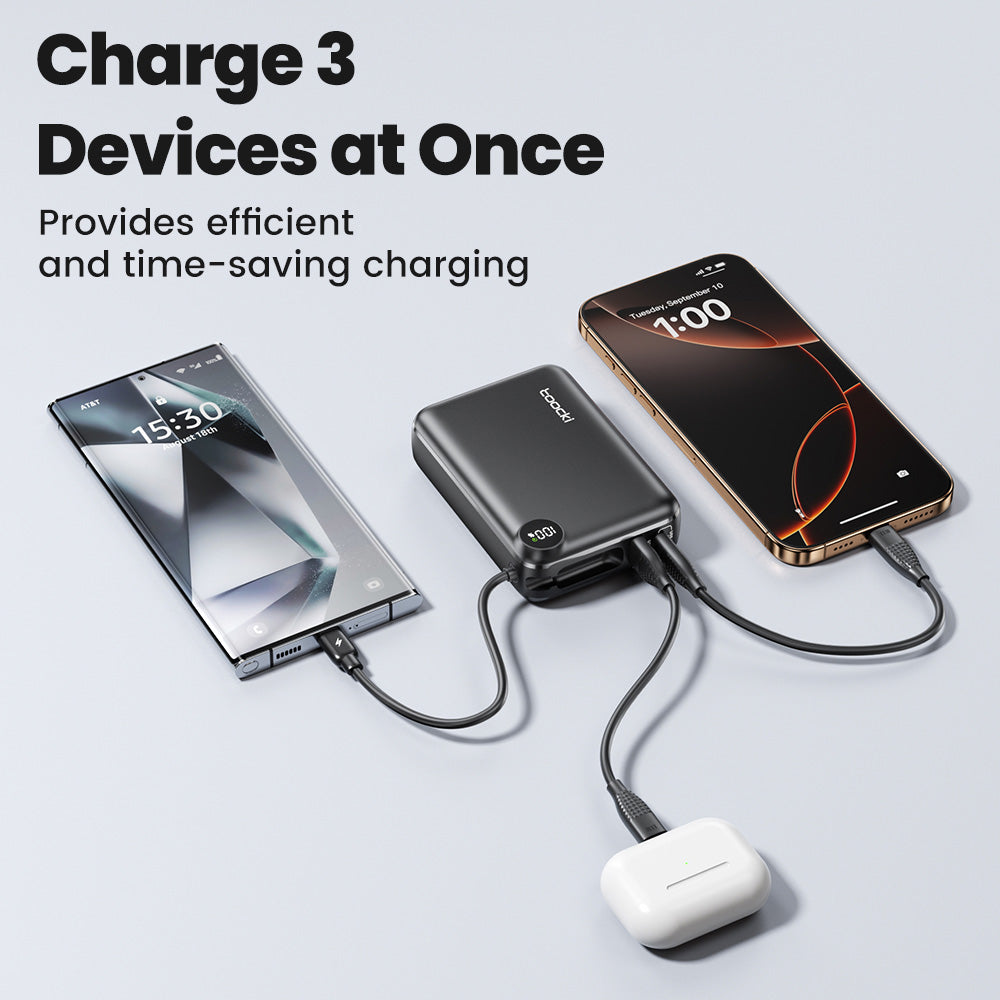 Toocki Power Bank with Built-In Cable and LCD Indicator — 20000 mAh / 22.5W