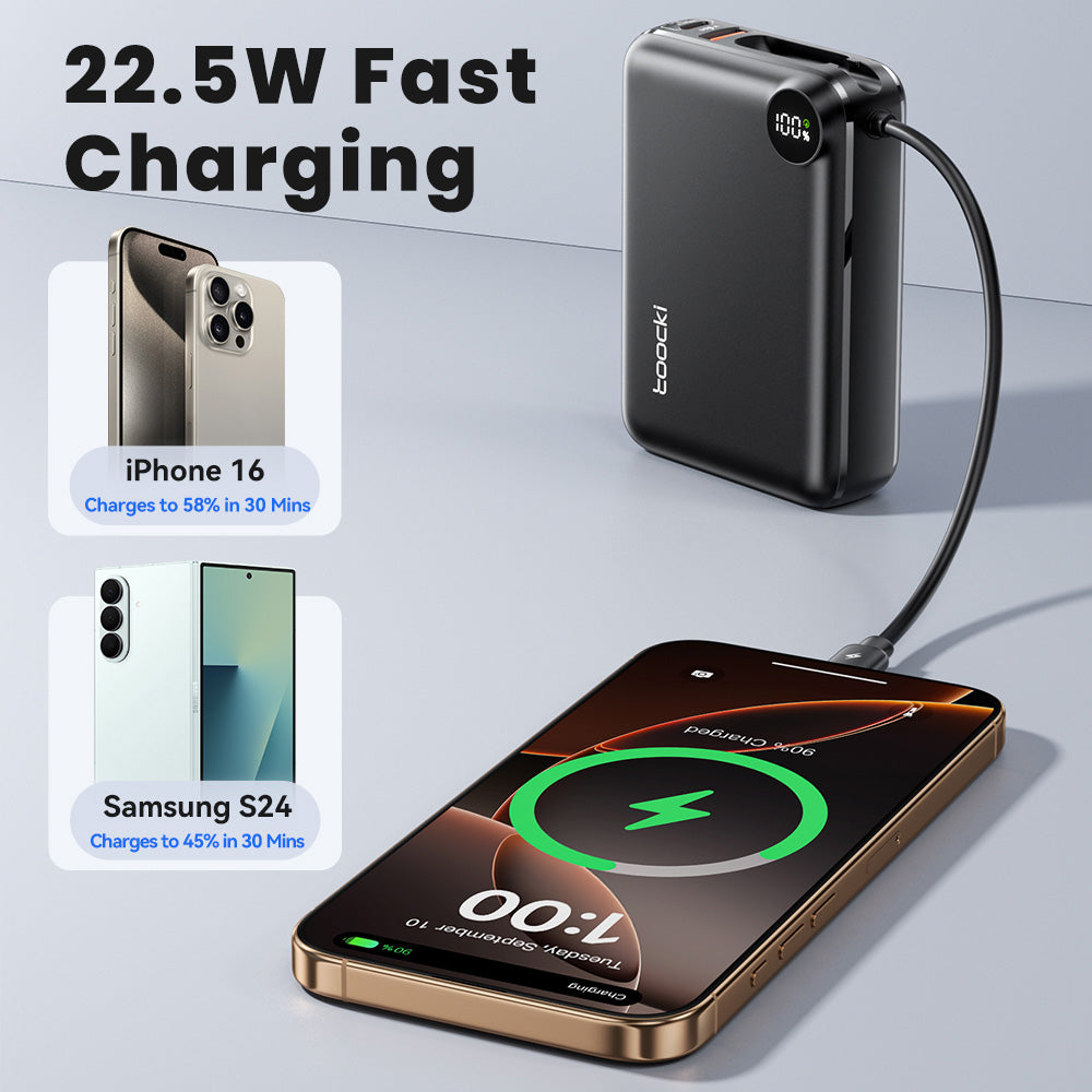 Toocki Power Bank with Built-In Cable and LCD Indicator — 20000 mAh / 22.5W