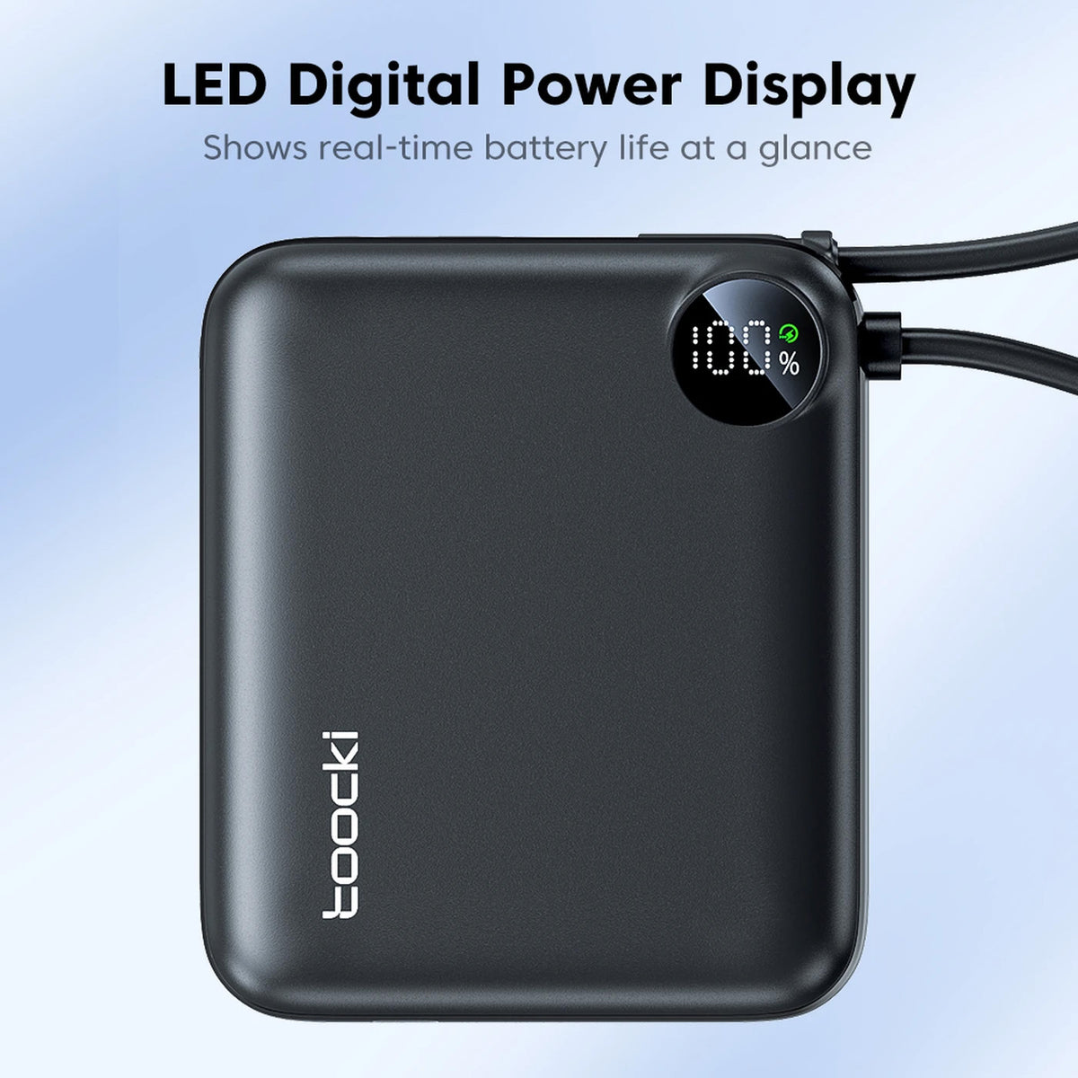 Toocki Power Bank with Built-In Cable and LCD Indicator — 10000 mAh / 22.5W