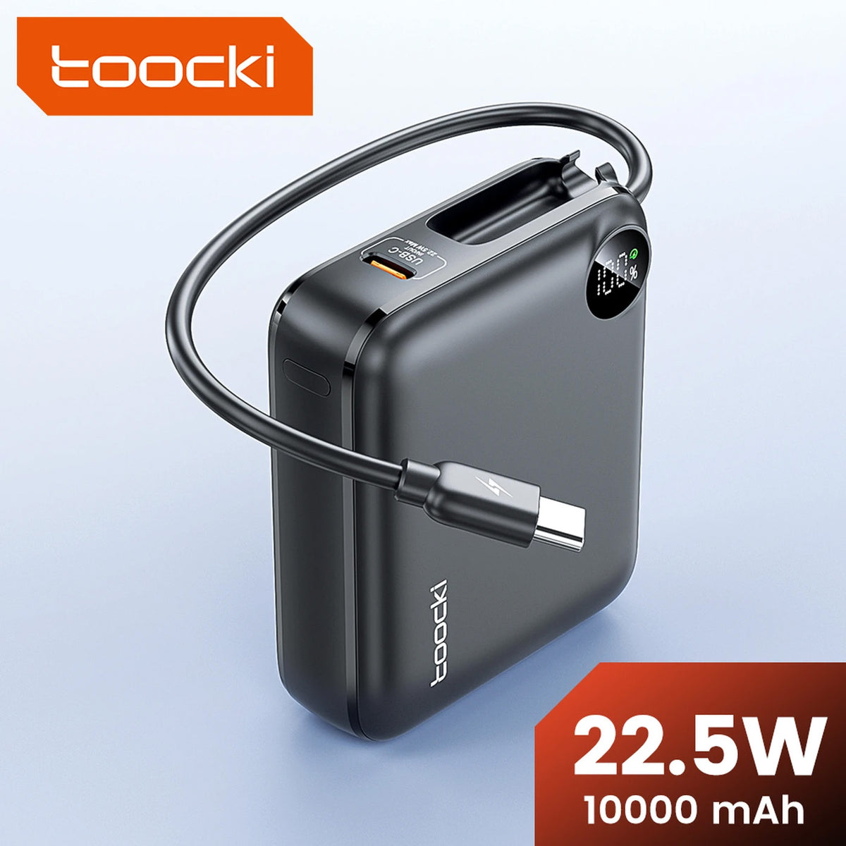 Toocki Power Bank with Built-In Cable and LCD Indicator — 10000 mAh / 22.5W