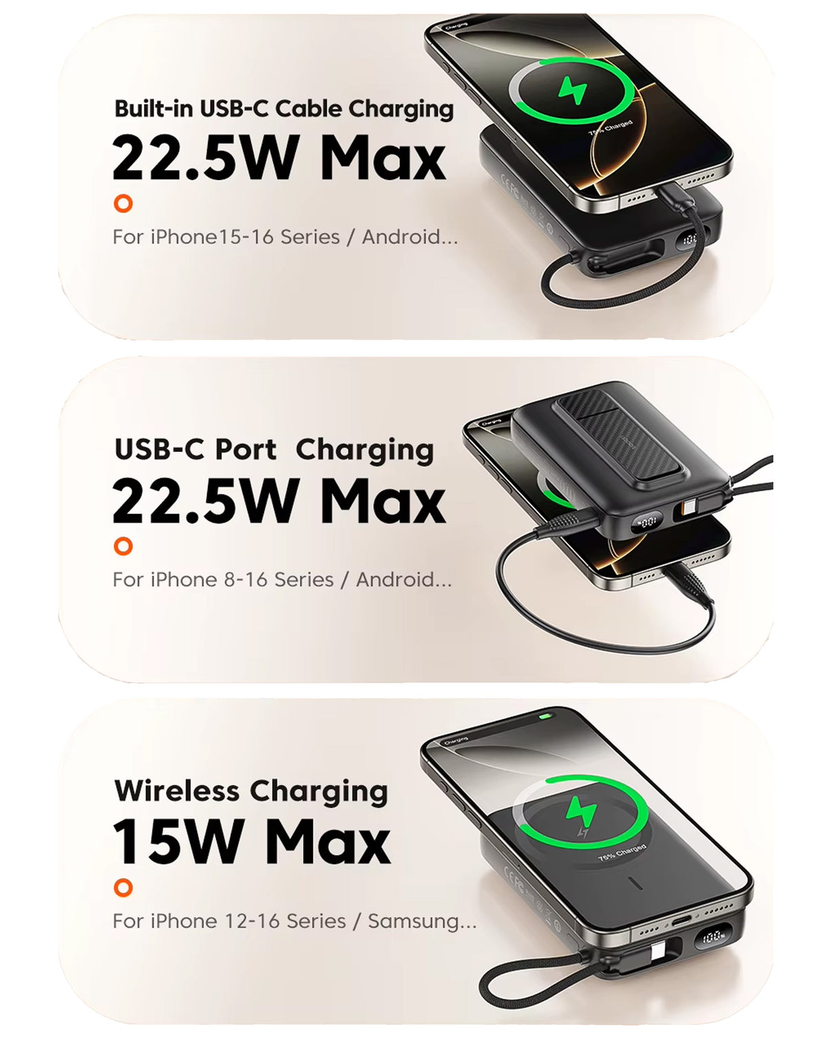 Toocki Magnetic Wireless Power Bank with Built-In Cable — 10000 mAh/22.5W