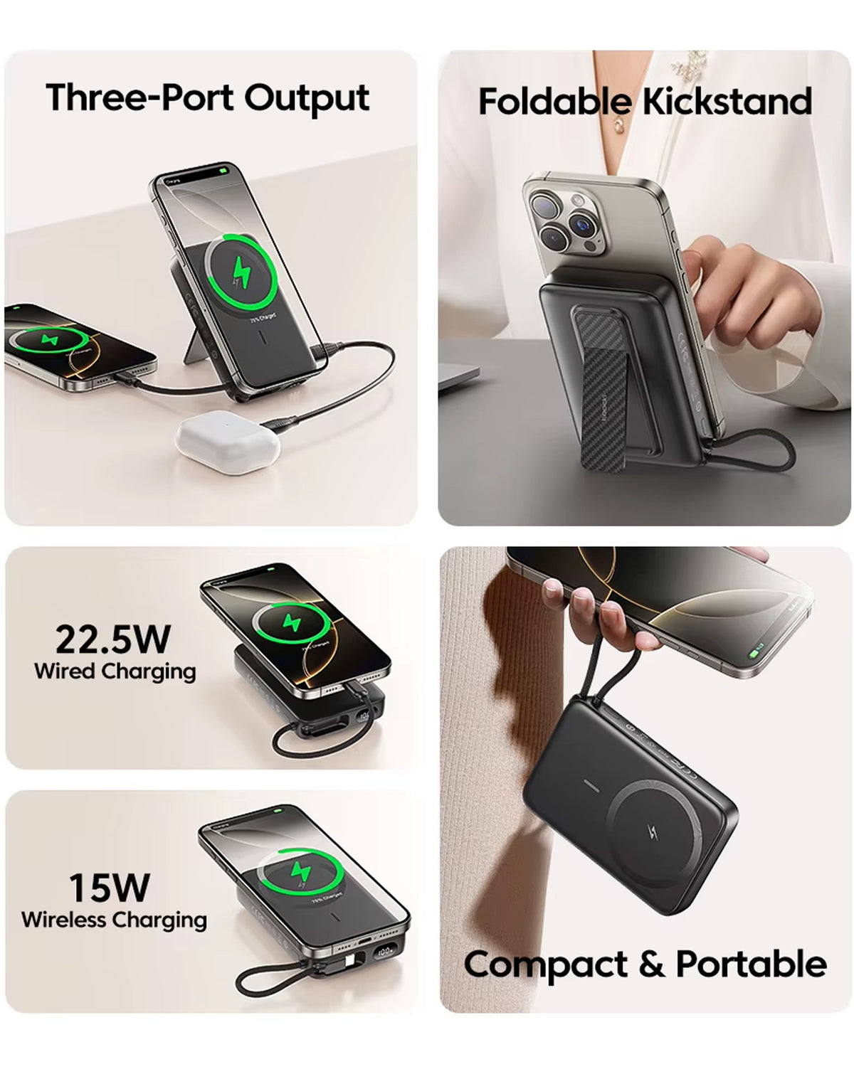 Toocki Magnetic Wireless Power Bank with Built-In Cable — 10000 mAh/22.5W