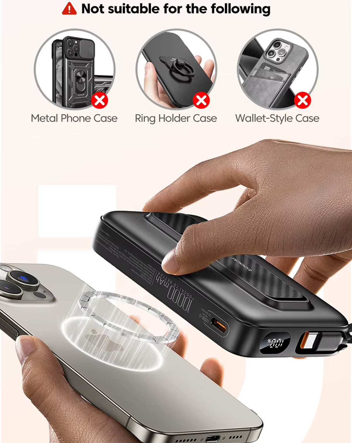Toocki Magnetic Wireless Power Bank with Built-In Cable — 10000 mAh/22.5W
