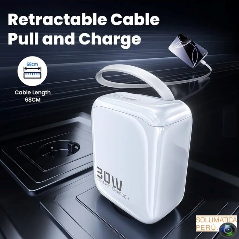 Toocki PD Built-In USB-C Cable Wall Charger — White, 30W