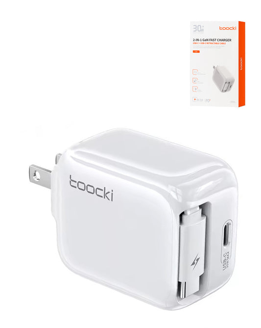 Toocki PD Built-In USB-C Cable Wall Charger — White, 30W