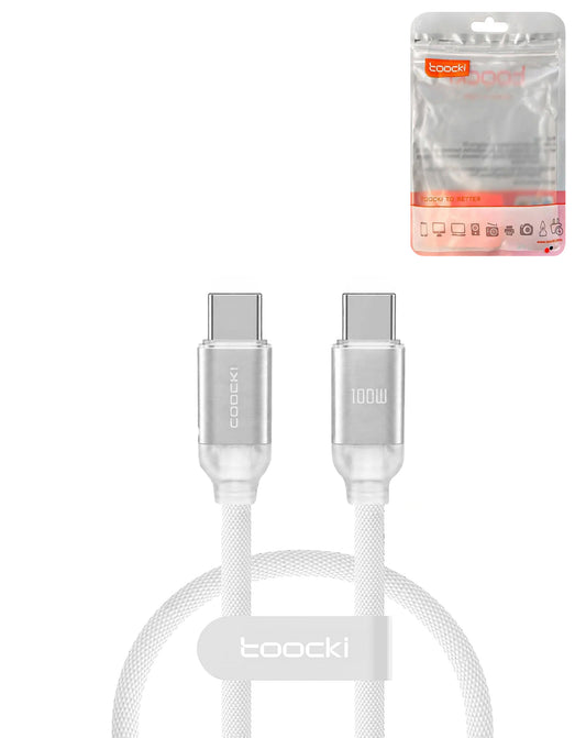 Toocki USB-C to USB-C Crystal Fast Braided Charging Data Cable — White, 3ft, 100W