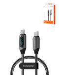 Toocki USB-C to USB-C Super Fast Charging Data Cable with Display — Black, 100W, 3ft