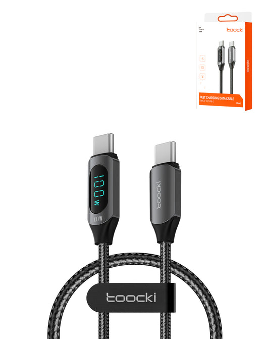 Toocki USB-C to USB-C Super Fast Charging Data Cable with Display — Black, 100W, 3ft