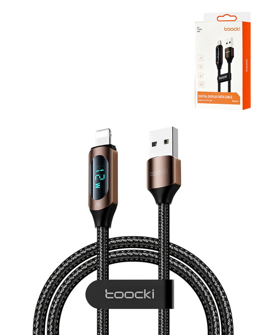 Toocki USB-A to Lightning Non-MFI Fast Charging Data Cable with Display — Brown, 6ft, 12W