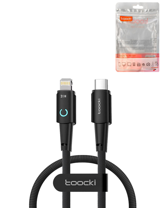 Toocki C-L Non-MFI Data Transfer Cable with LED Light — 1ft, 20W, Black