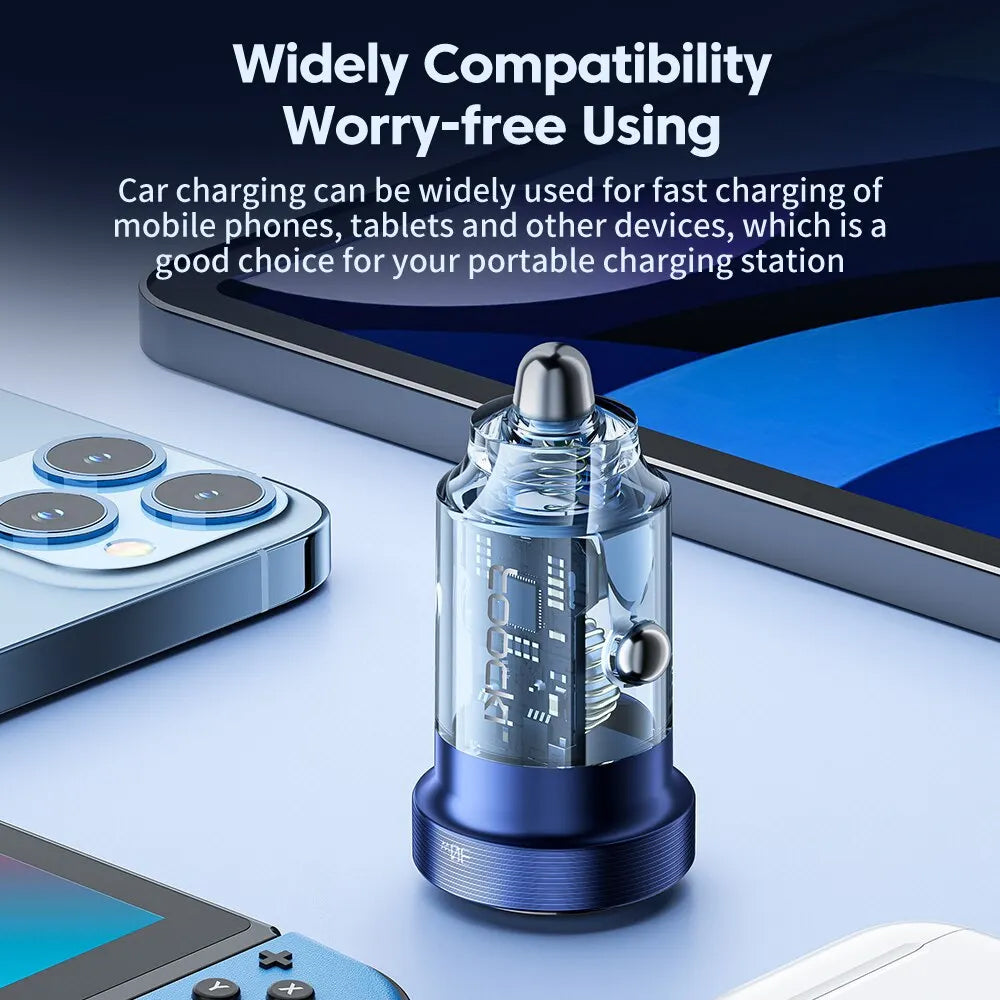 Toocki PD USB A+a Transparent Car Charger — Blue, 30W