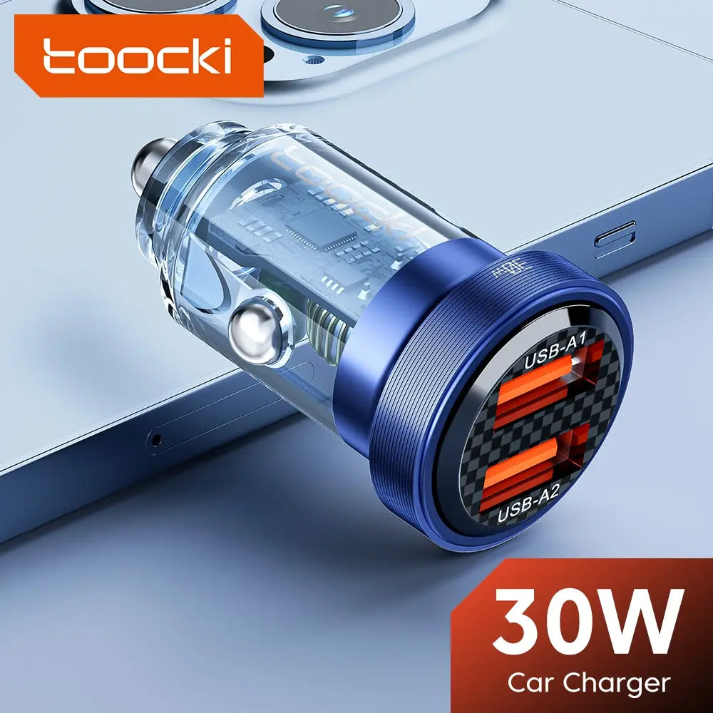 Toocki PD USB A+a Transparent Car Charger — Blue, 30W