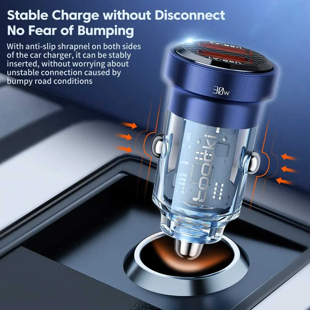 Toocki PD USB A+a Transparent Car Charger — Blue, 30W