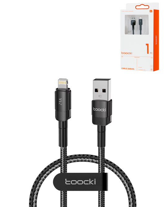 Toocki USB-A to Lightning Non-MFI Braided Fast Charging Data Cable — Black, 3ft, 12W