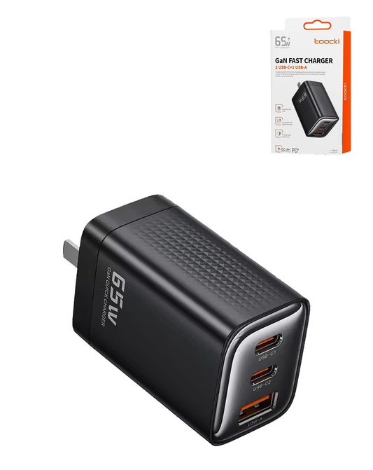 Toocki 65W USB-C+C+A Super Fast GaN Charger — Black