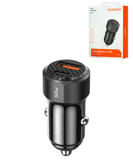 Toocki PD USB-C+A Car Charger — Black, 50W