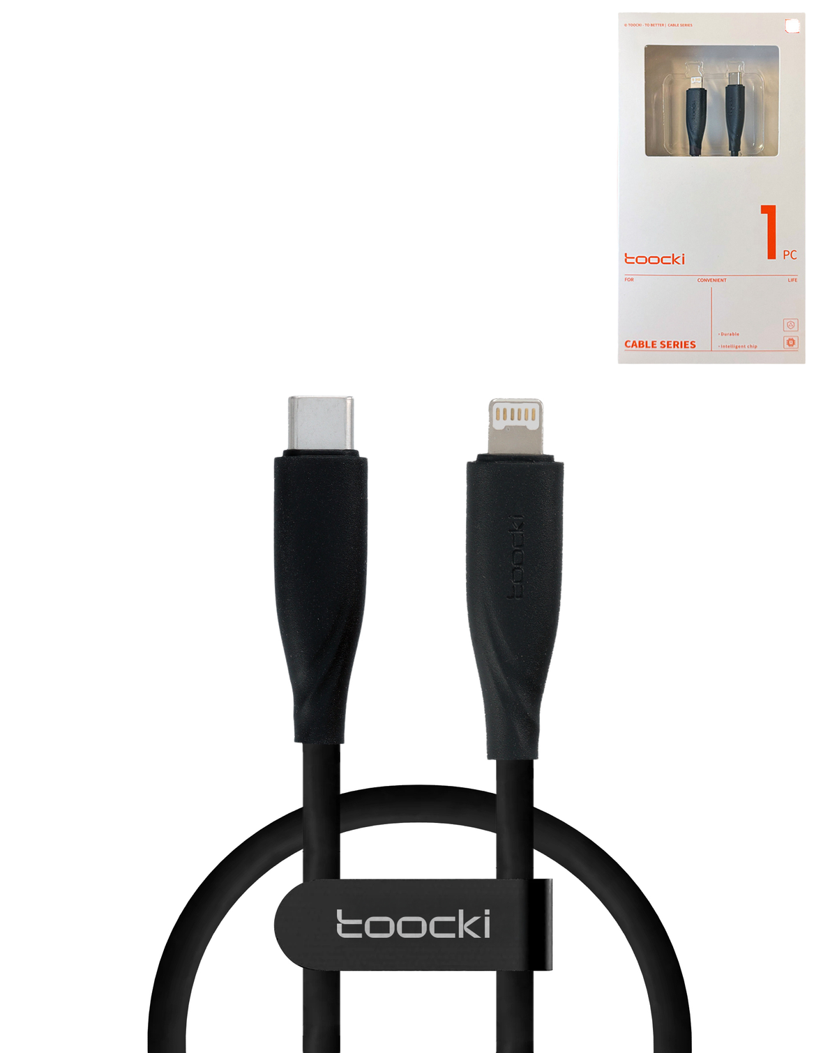 Toocki USB-C to Lightning Non-MFI Fast Charging Data Cable — Black, 3ft, 20W