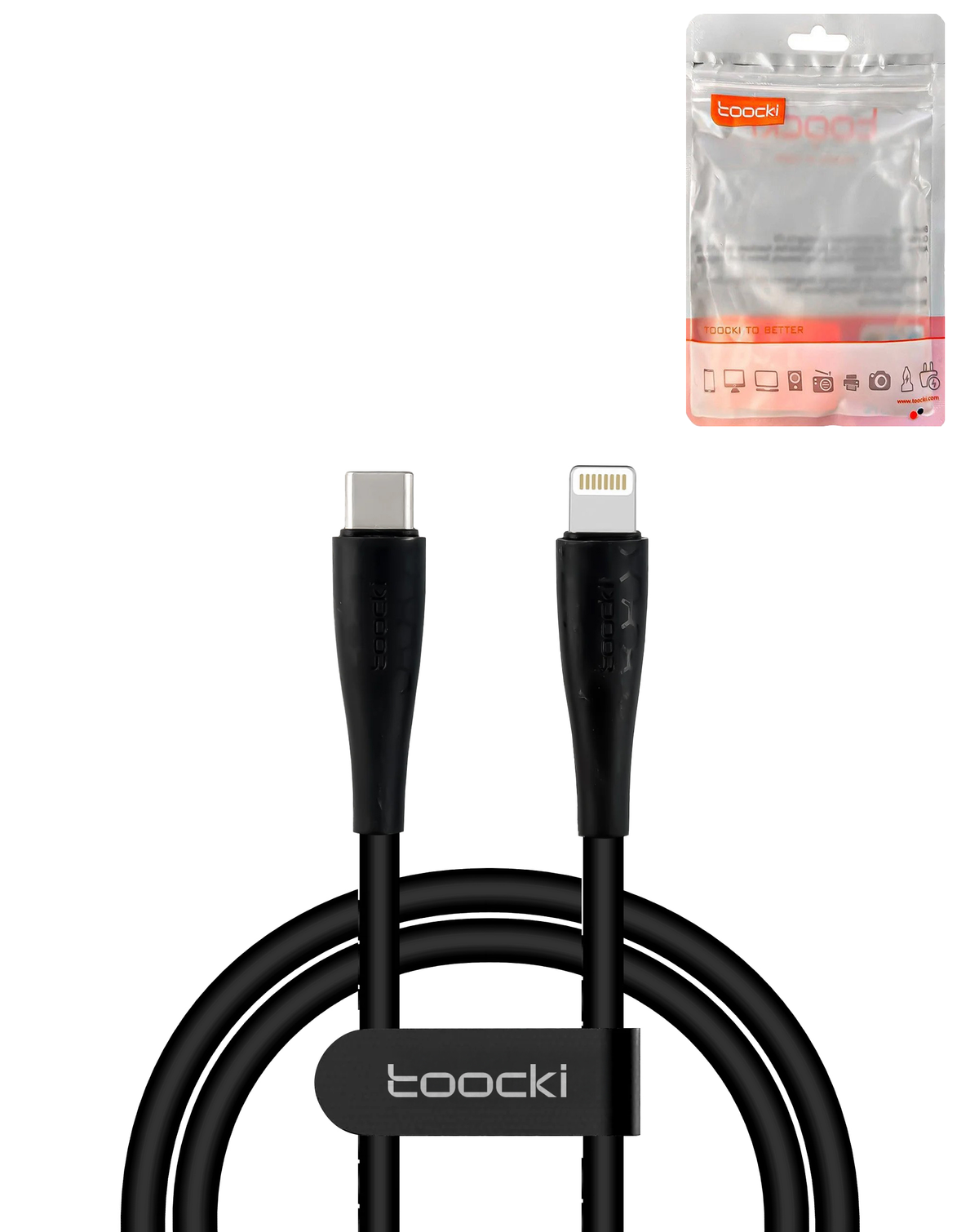 Toocki USB-C to Lightning Fast Charging Data Cable Non MFI — Black, 6ft, 20W