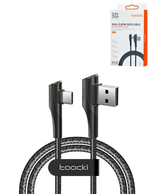 Toocki USB-A to USB-C Double Elbow Fast Charging Data Cable — Black, 6.5ft