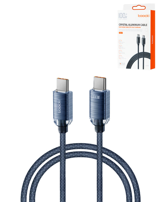 Toocki USB-C to USB-C Crystal Fast Braided Charging Data Cable — Blue, 6ft, 100W