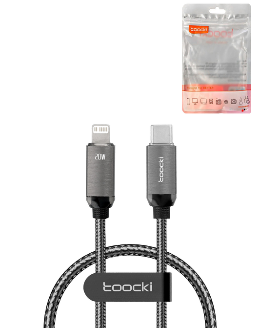 Toocki USB-C to Lightning Crystal Fast Braided Charging Data Cable Non MFI — Black, 3ft, 20W
