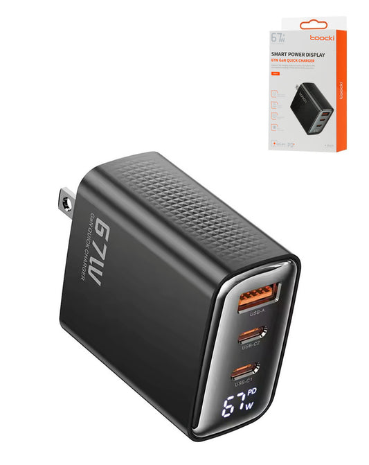 Toocki 67W USB A+ 2x USB-C Super Fast GaN Charger — Black