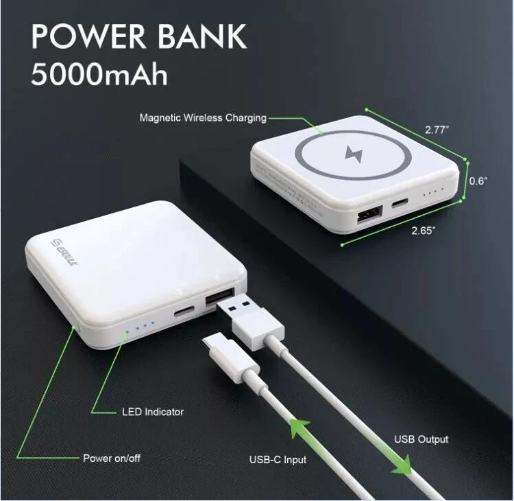 Esoulk Magnetic Wireless Power Bank — 5000 mAh / 5W, White