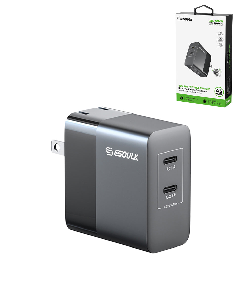 Esoulk PD Dual USB-C Wall Charger — 45W, Black