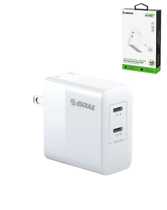 Esoulk PD Dual USB-C Wall Charger — 45W, White