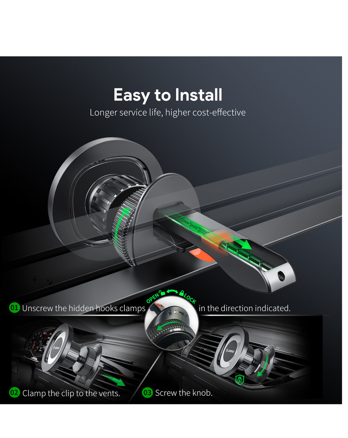 Esoulk Magnetic Air Vent Car Holder — Black