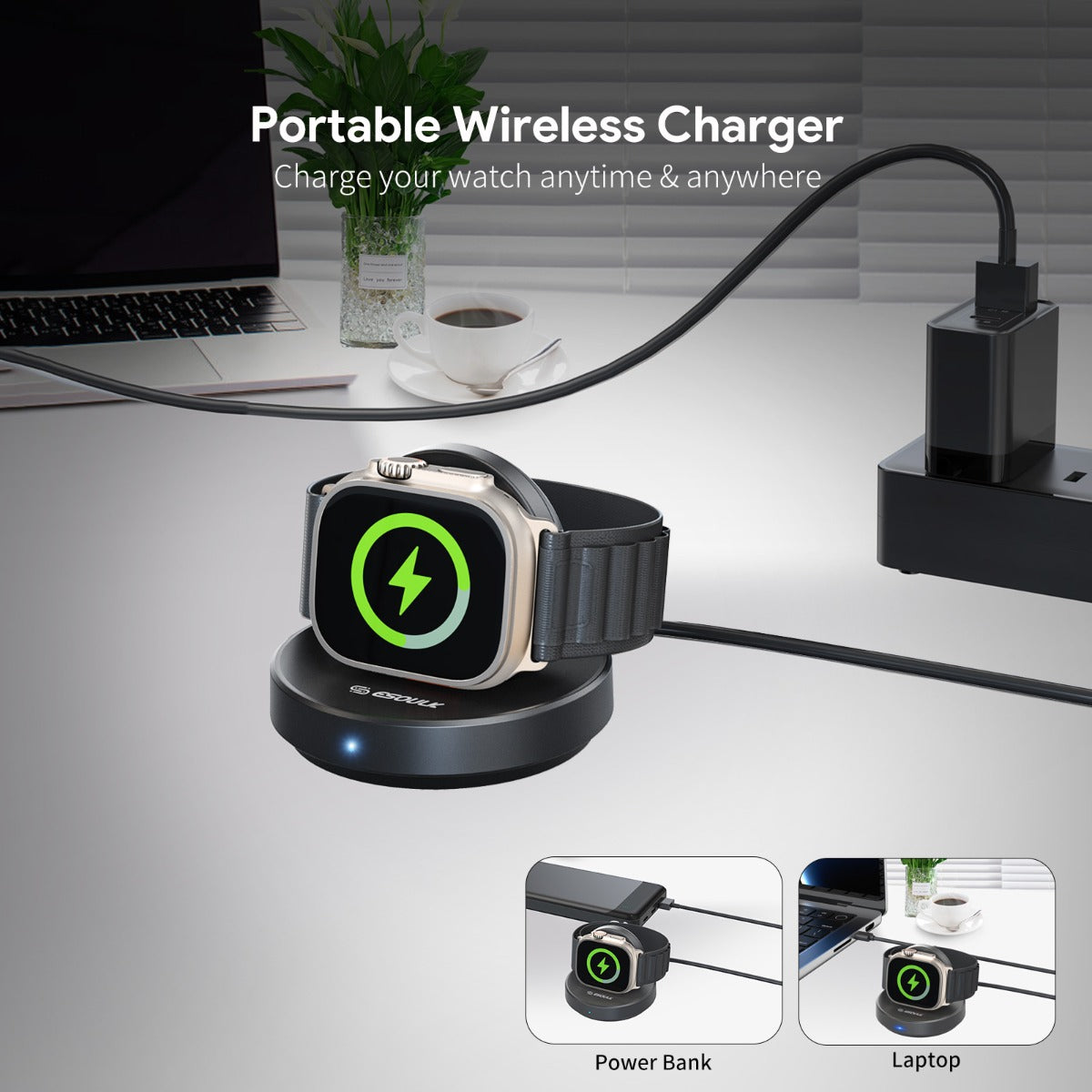Esoulk Smart Watch Magnetic Wireless Charging Stand — Black, 3W