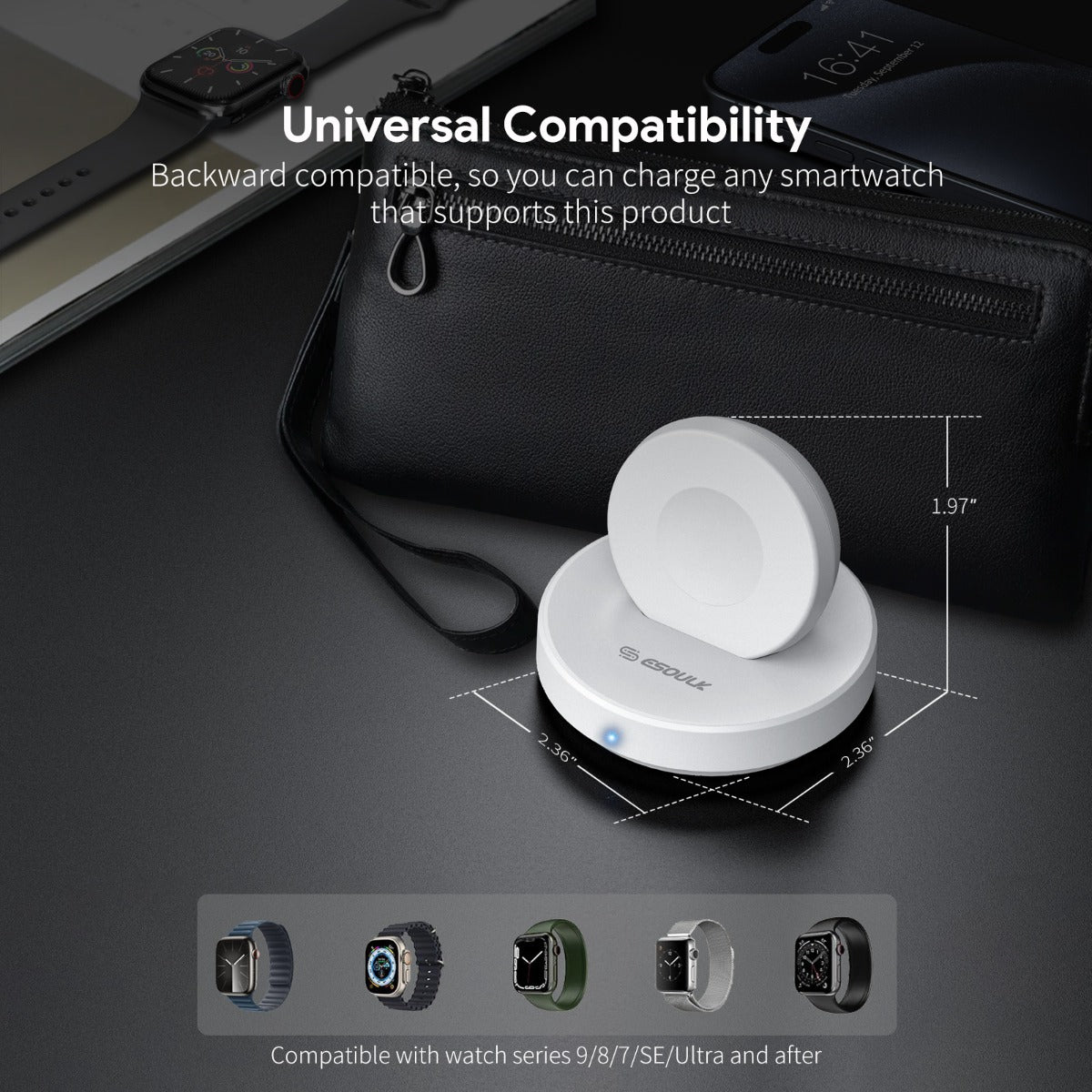Esoulk Smart Watch Magnetic Wireless Charging Stand — White, 3W