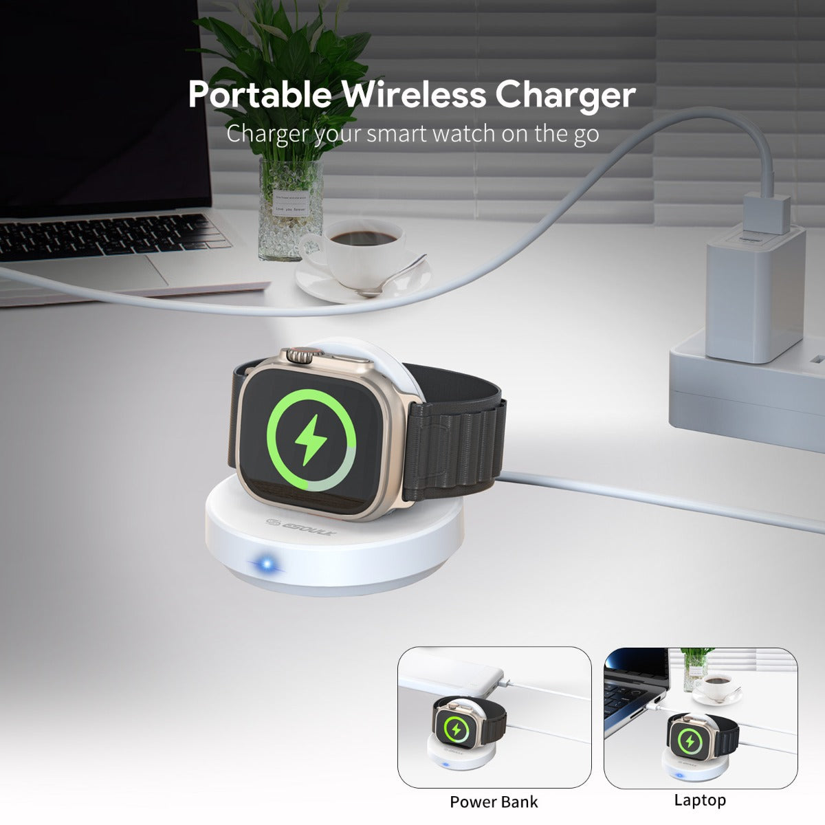 Esoulk Smart Watch Magnetic Wireless Charging Stand — White, 3W